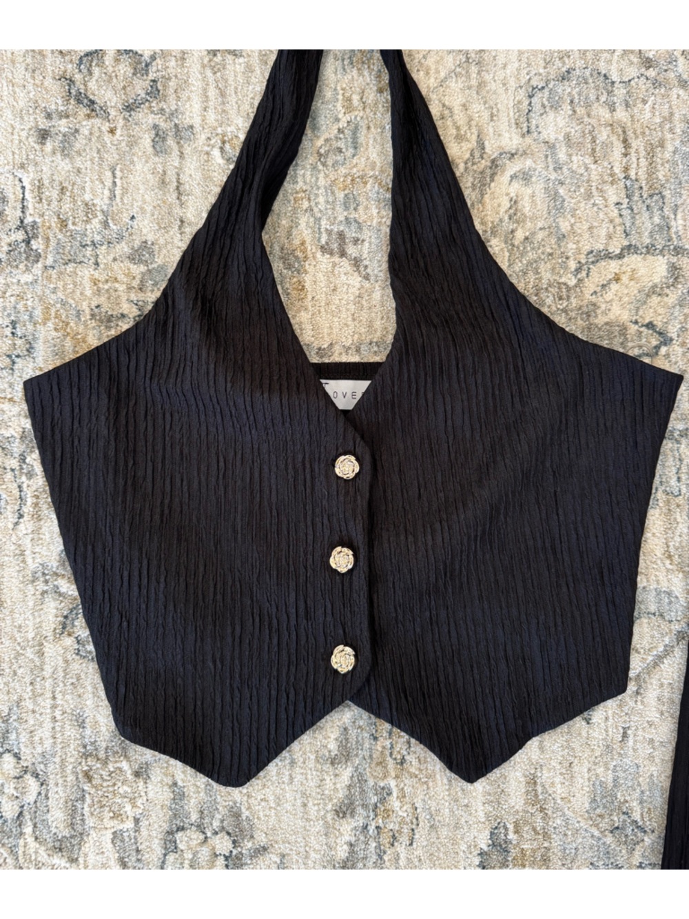 Love Poem Y2K matching set- Black Wide-Leg Textured Pants,halter top vest size L - Picture 2 of 8